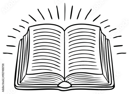Open book with radiating light drawing symbolizing knowledge and wisdom
