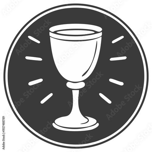 Golden chalice radiating light inside a dark circle icon