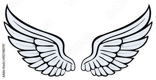 Cartoon-style angel wings, white feathers