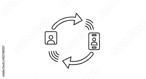 Circular diagram showing communication between people and devices.