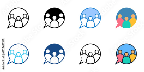 Group Chat icons set multiple style collection. Editable stroke 
