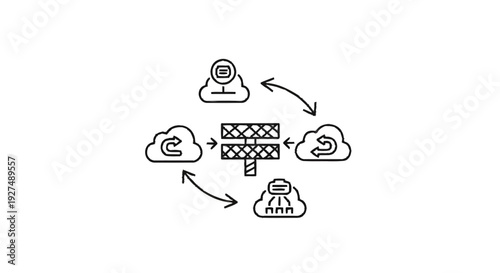 Cloud Computing Network Data Transfer and Synchronization Diagram.