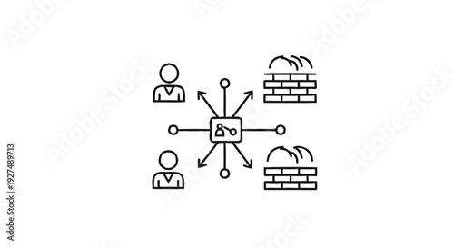 Centralized network security key connecting people and firewalls.