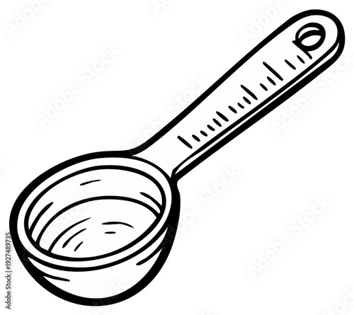 Black and white illustration of a measuring spoon with measurement markings
