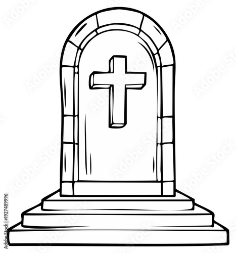 Grave marker with Christian cross motif and arched stone structure