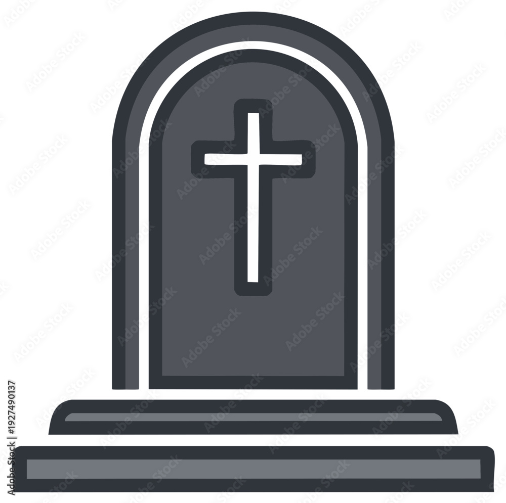 Obraz premium Tombstone with Cross Icon Grave Marker Headstone Memorial Stone Religious Symbol