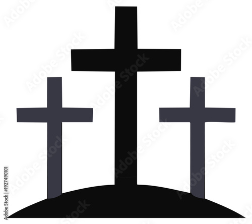Three dark crosses stand on a subtle mount an iconic symbol of Christian faith and sacrifice