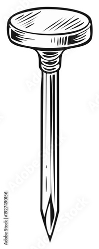 Vintage sketch of a single iron nail for construction or carpentry projects