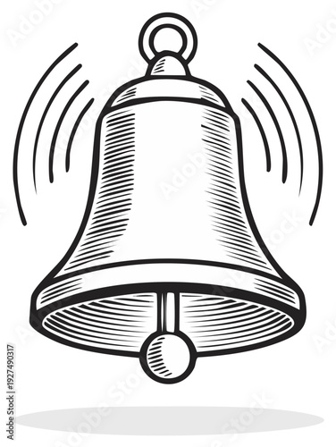 Vintage Handbell Ringing Sound Waves Symbol