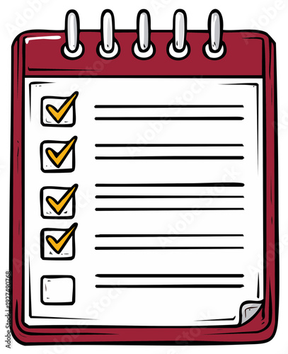 Cartoon notepad with check marks for task completion and to-do lists