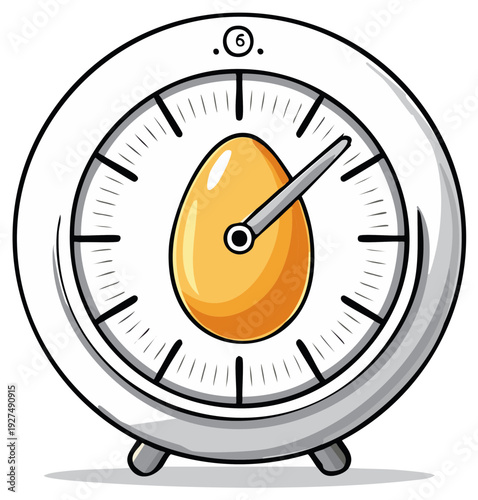 Egg timer illustration with cartoon egg inside clock face, food preparation concept