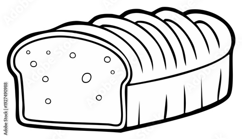 Sliced Loaf of Bread, Black and White Outline, Food Illustration