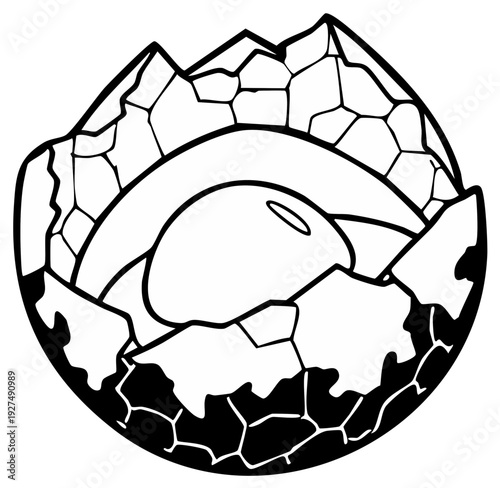 Broken eggshell hatching illustration