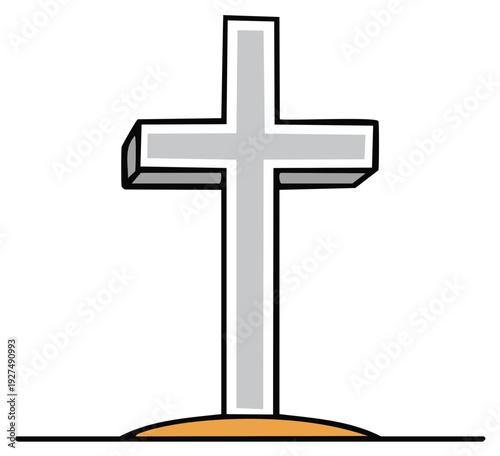Illustrated Christian Cross Standing Firmly on Earth Symbolizing Faith and Hope with Minimalist Design