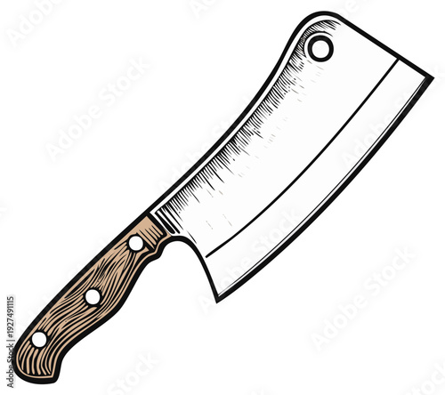 Vintage butcher knife with wooden handle a kitchen tool for chopping meat and food preparation