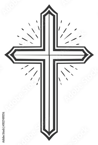 Religious cross symbol with radiant lines emanating, illustration for faith and Christian symbolism