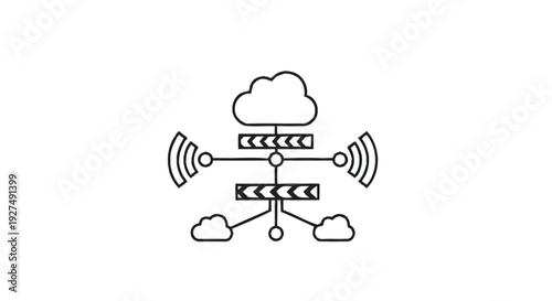 Cloud Computing Network Diagram with Wireless Connections.