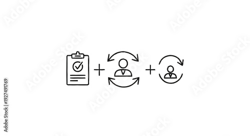 Checklist and people icons with circular arrows symbolizing teamwork and process.