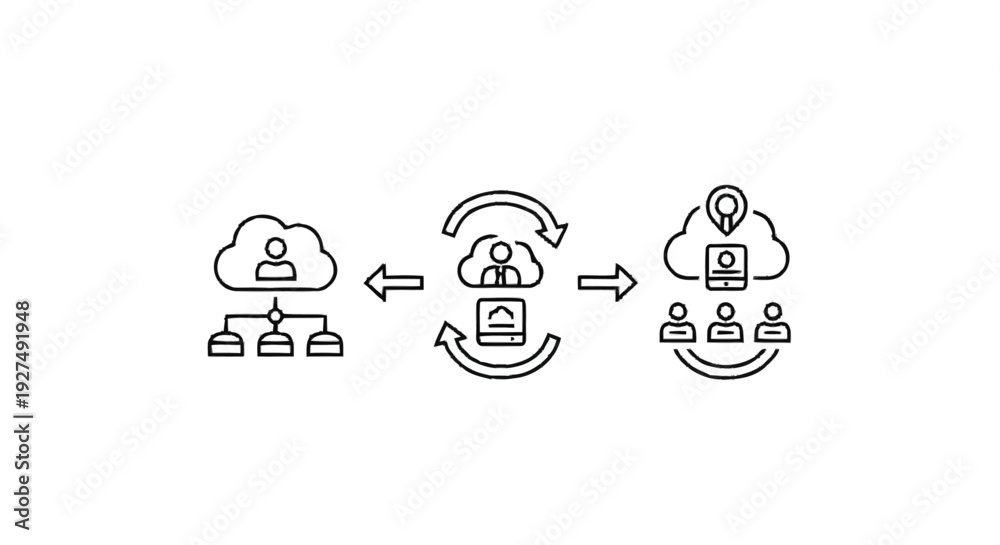 Obraz premium Cloud based user management and data synchronization concept.