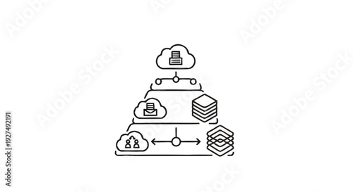 Cloud Computing Architecture Diagram with Data Storage and Network Connections.