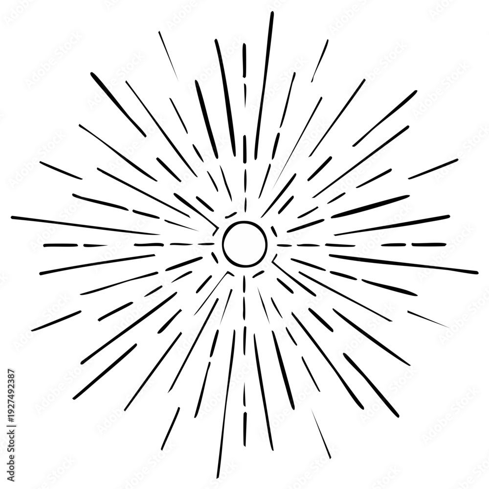 Fototapeta premium Radiant Sunburst Design with Dynamic Rays, Hand Drawn Effect Sun Rays, Starburst Icon