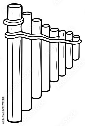 Line Art Illustration of a Simple Pan Flute Musical Instrument with Multiple Pipes