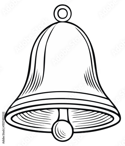 Detailed outline of a vintage bell with clapper, monochrome style