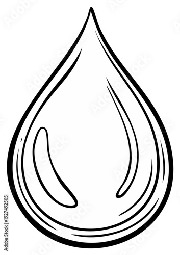 Clean Simple Black Outline Drawing of a Water Droplet Shape