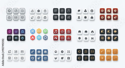 Collection of Various Square Icons and Symbols.