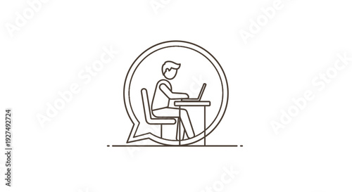 Man Working on Laptop at Desk.