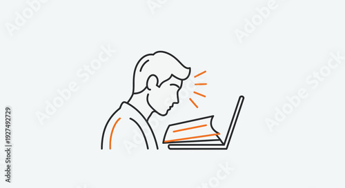 Man Working on Laptop with Surprise Expression.