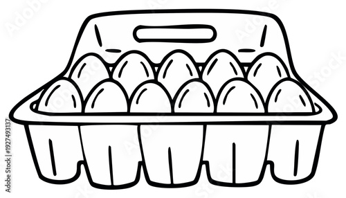 Line Art Illustration of a Carton Full of Fresh Eggs Ready for Cooking and Baking