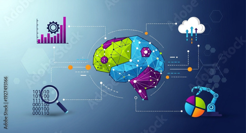 Colorful Brain with Data Analysis Elements.