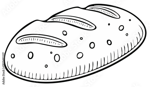 Freshly baked bread loaf illustration. Isolated art style food for a cafe or bakery.