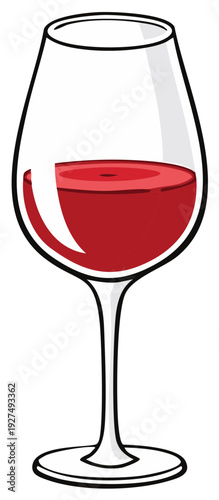 Illustration of a Tall Elegant Wine Glass with Red Wine for Drinking and Celebration