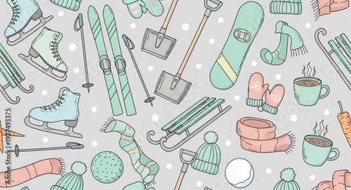 Colorful Skateboarding Equipment and Accessories Illustration.