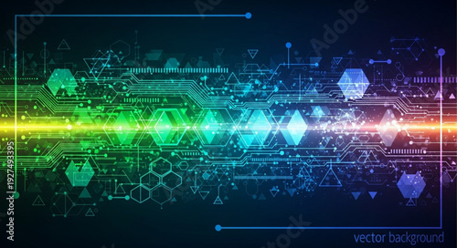 Colorful Circuit Board with Neon Lights.