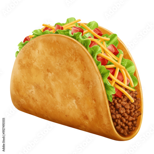 Filled taco with fresh savory ingredients isolated on white background