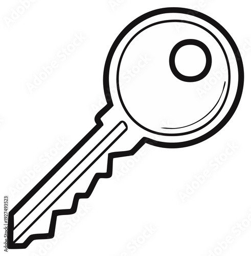 Simple Line Art Illustration of a Classic Round Headed Metal Key