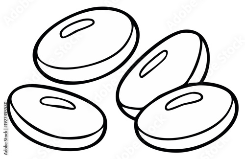 Simple Cartoon Illustration of Four Oval Shaped Beans with Outline