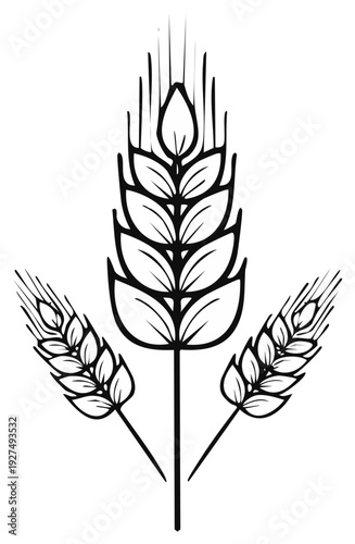 Wheat Sheaves Line Art: Harvest Symbol of Grain and Agriculture Icon. Plant Element Isolated.
