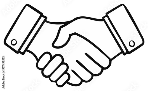 Line Art Handshake Illustration of Partnership Agreement or Cooperation Negotiation
