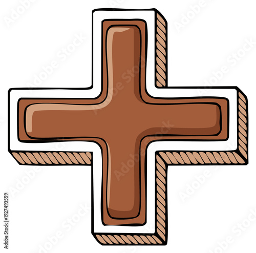 Hand Drawn Chocolate Plus Symbol Cookie with White Icing Decoration