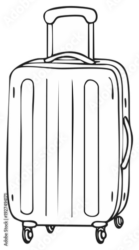 Classic Rolling Suitcase with Telescopic Handle and Side Grips, Travel Luggage Line Art Illustration