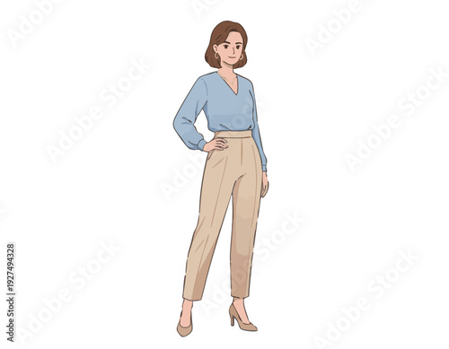flat illustration of a modern young woman wearing smart casual office outfit