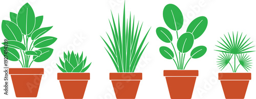 Flat Vector Green Indoor Houseplant Silhouette Set Featuring Potted Succulents Tropical Leaves And Home Garden Decorative Plants Isolated On White Background For Interior Design