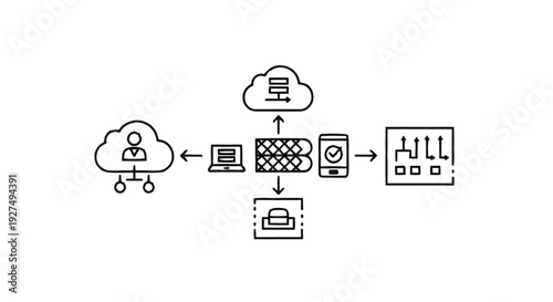 Cloud Computing Network Diagram with Devices and Security.