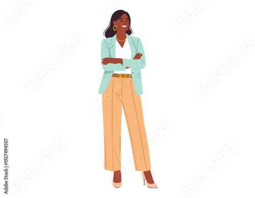Flat vector illustration of a woman wearing smart casual office outfit