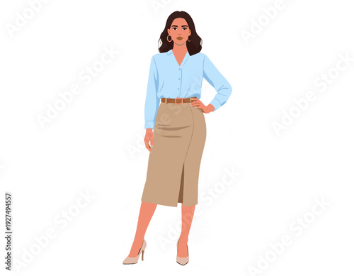 Flat vector illustration of a woman wearing smart casual office outfit