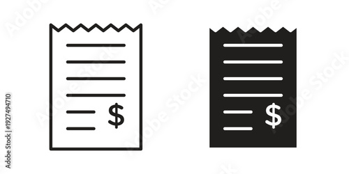 Receipt icon suitable vector symbol for graphic design, logo, web site, social media